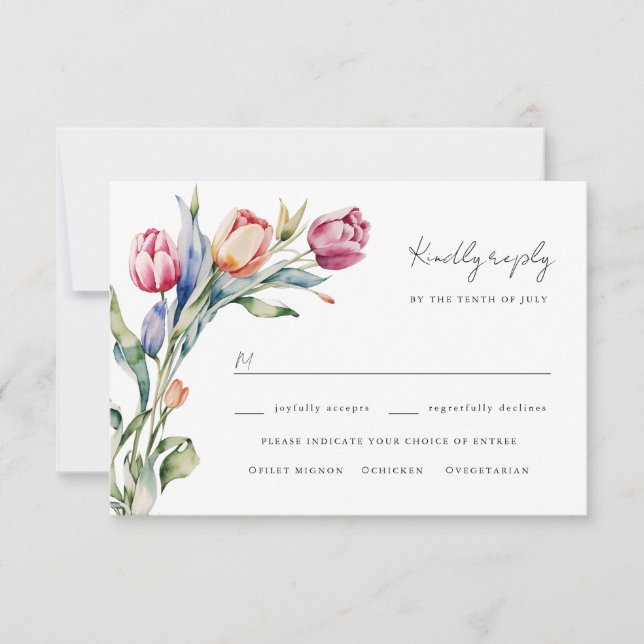 Wasserfarben-Tulpen RSVP Karte (Vorderseite)