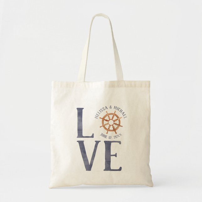 Wasserfarben-Typografie der Nautic Wedding Liebe Tragetasche (Vorne)