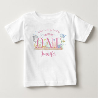 Wasserfarben-Unter-dem-Meer-Mädchen-Erster-Geburts Baby T-shirt