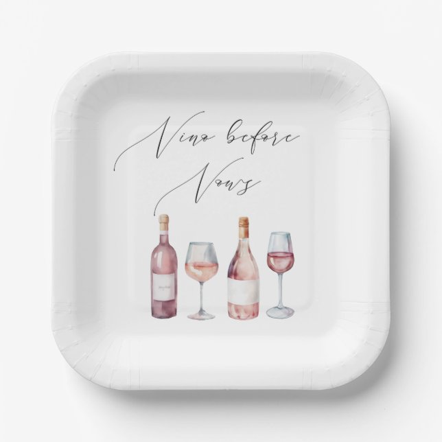 Wasserfarben-Vino vor den Vows Pappteller (Vorderseite)