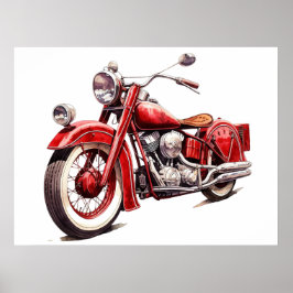 Wasserfarben Vintag Red Classic Motorrad Poster