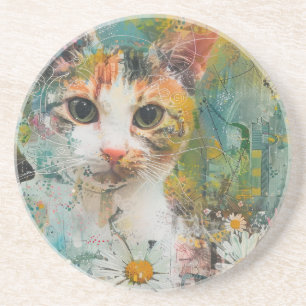 Wasserfarben Vintage Abstrakte Katze (3) Getränkeuntersetzer