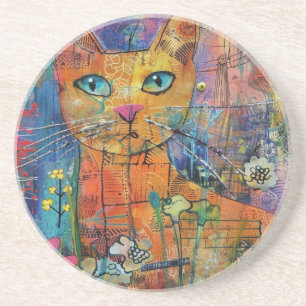 Wasserfarben Vintage Abstrakte Katze (8) Getränkeuntersetzer
