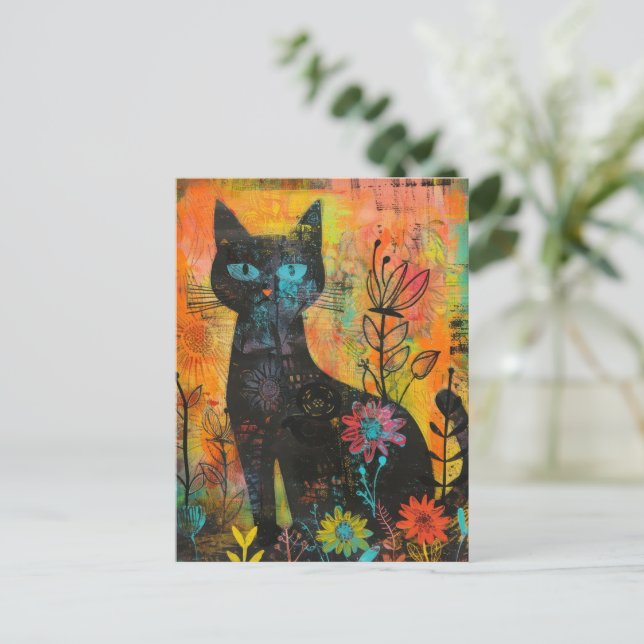 Wasserfarben Vintage Abstrakte Katze (9) Einladungspostkarte (Stehend Vorderseite)