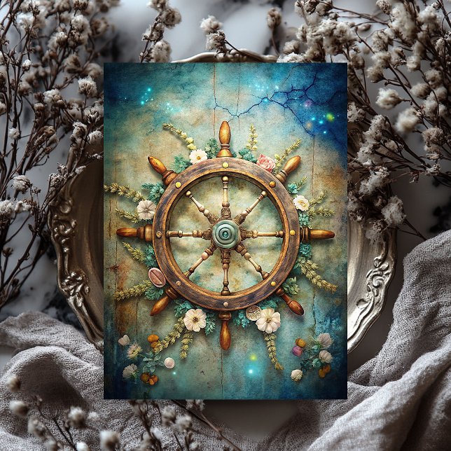 Wasserfarben Vintages Seehuhruder Seidenpapier (Watercolor vintage maritime floral ship's rudder tissue paper)