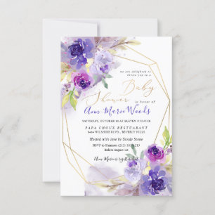 Wasserfarben-Violet-Lila-Peonies-Babydusche Einladung