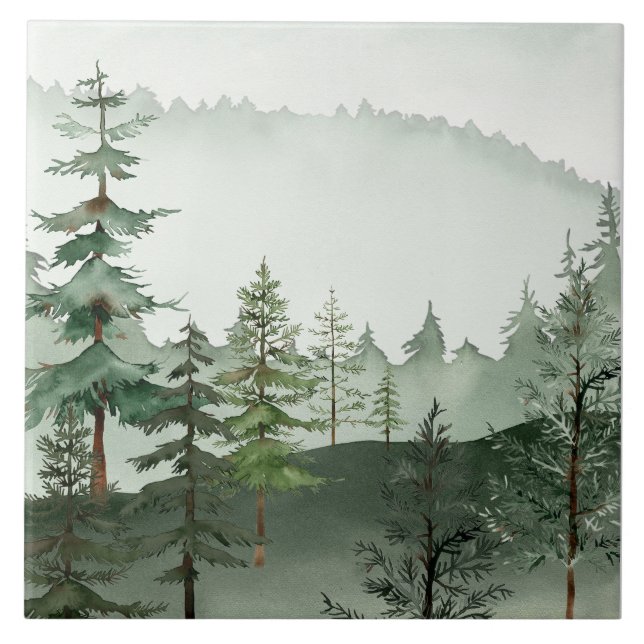 Wasserfarben-Wald-Baum-Keramikfliese Fliese (Vorderseite)