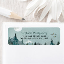 Wasserfarben-Wald-Berge Vögel Adresse