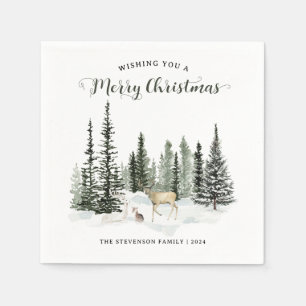 Wasserfarben-Wald Frohe Weihnachten Serviette