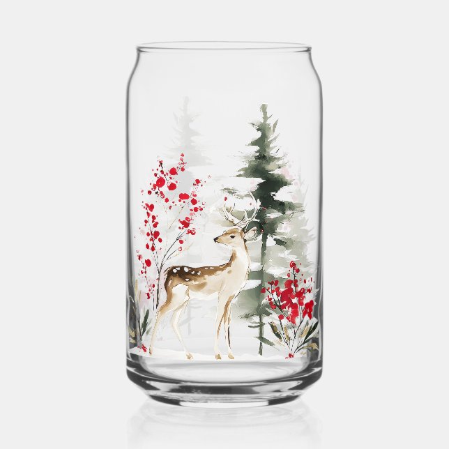 Wasserfarben-Waldhirsch-Weihnachten Dosenglas (Vorderseite)