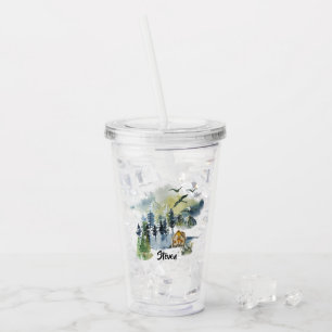Wasserfarben-Waldszene personalisiert Acryltrinkbecher