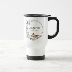 Wasserfarben-Waldtiere-Blumen-Brautjungfer-Name Reisebecher
