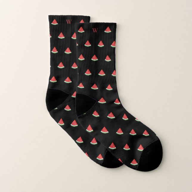 Wasserfarben Wassermelon Slice Monogram, Initial B Socken (Paar)