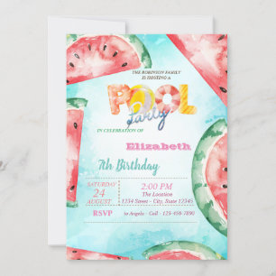 Wasserfarben Wassermelonen Pool Party Einladung