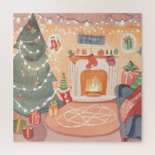 Wasserfarben-Weihnachts-Kamin-Karte
