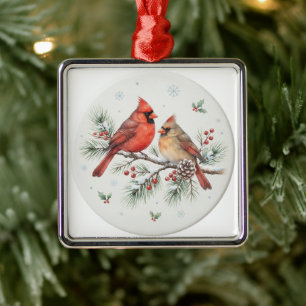 Wasserfarben-Weihnachts-Kardinäle-Ornament Ornament Aus Metall
