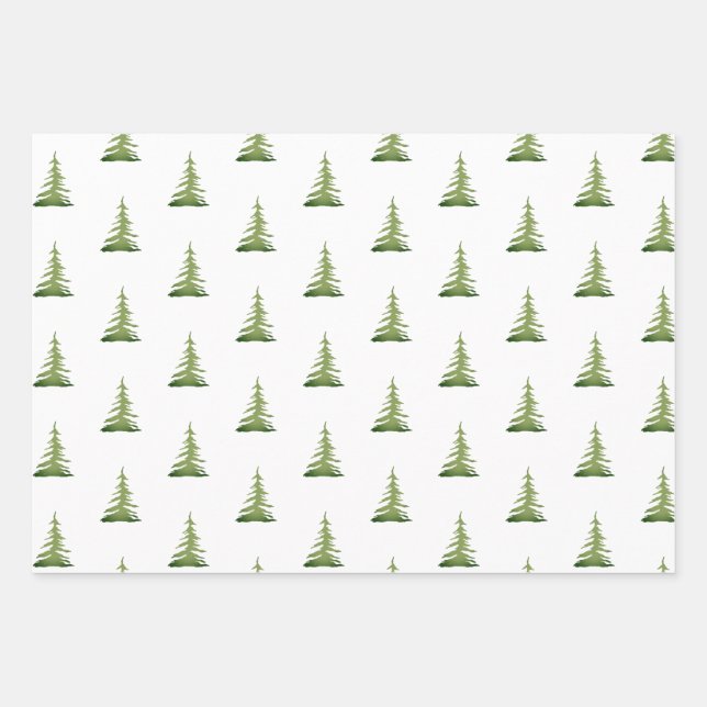 Wasserfarben Weihnachtsbaum Muster Geschenkbaum Geschenkpapier Set (Vorderseite)