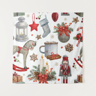 Wasserfarben-Weihnachtsdekorationsmuster Wandteppich
