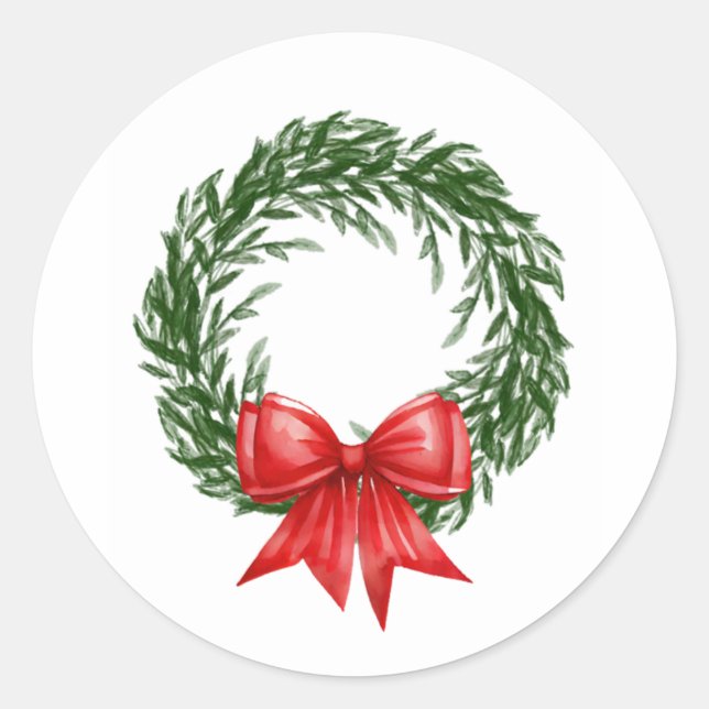 Wasserfarben-Weihnachtskranz-Aufkleber Runder Aufkleber (Vorderseite)