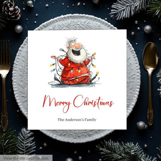 Wasserfarben-Weihnachtsmann Lustige editierbare Fe Serviette (Watercolor Santa Funny Editable Holiday Napkin Design

)
