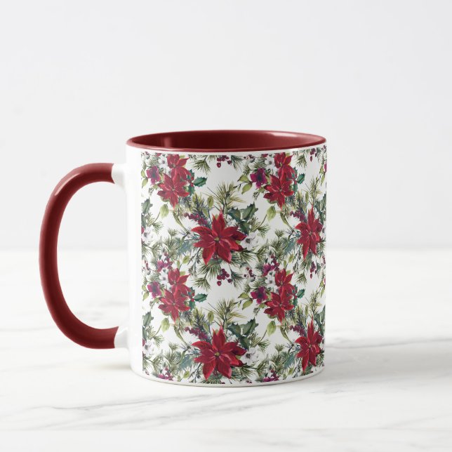 Wasserfarben-Weihnachtsstern-Muster  Tasse (Links)