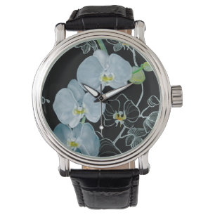 Wasserfarben-Weiße Orchideen-Muster Armbanduhr