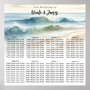 Wasserfarben-Wellen-Hochzeit-Sitzplan am Strand Poster