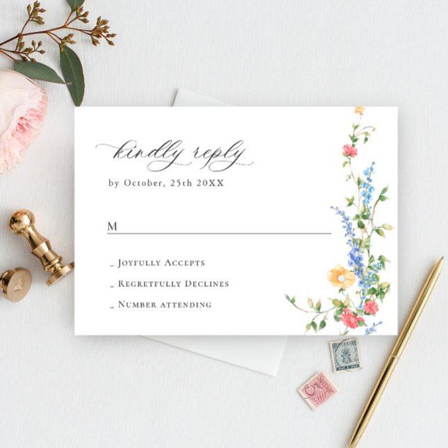 Wasserfarben-Wildblume Bohemische Hochzeit-RSVP RSVP Karte (Von Creator hochgeladen)