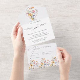 Wasserfarben Wildblume Einfache Hochzeit All In One Einladung