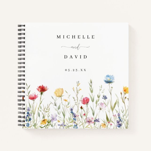 Wasserfarben-Wildblume Meadow Wedding Gästebuch Notizbuch (Vorderseite)