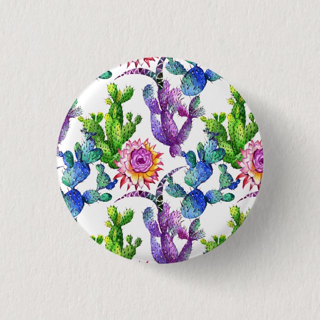 Wasserfarben-Wildblume-Muster Button (Vorderseite)