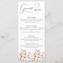 Wasserfarben Wildblumen Hochzeitmenü Gourmet-Menü Menükarte