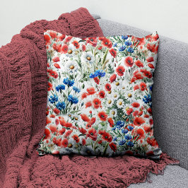 Wasserfarben-Wildblumen-Mohn-Daisy-Wurfkissen Kissen