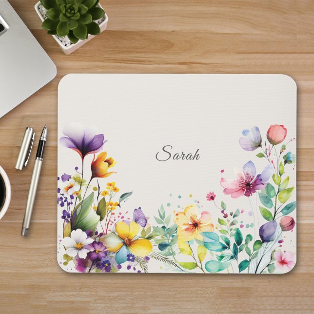 Wasserfarben-Wildblumen-personalisierte Mauspad (Von Creator hochgeladen)