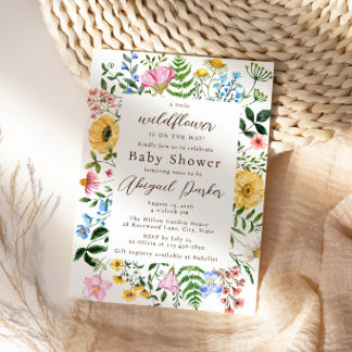 Wasserfarben-Wildblumengarten-Baby-Party Einladung