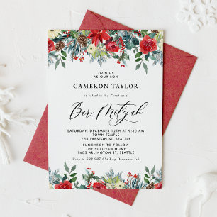 Wasserfarben Winter Blooms Floral Bar Mitzvah Einladung