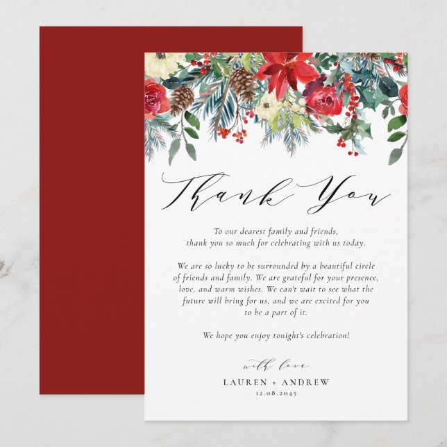 Wasserfarben Winter Blooms Garland Hochzeit Dankeskarte (Vorne/Hinten)