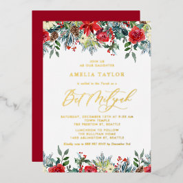 Wasserfarben Winter Blütenbäume florales Bat Mitzv Folieneinladung