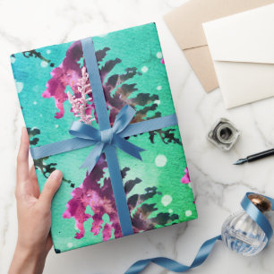Wasserfarben Winter Weihnachtswald Hirsche Tiere W Geschenkpapier