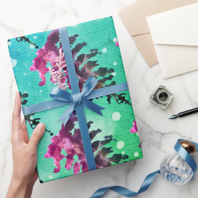 Wasserfarben Winter Weihnachtswald Hirsche Tiere W Geschenkpapier (Schenken)