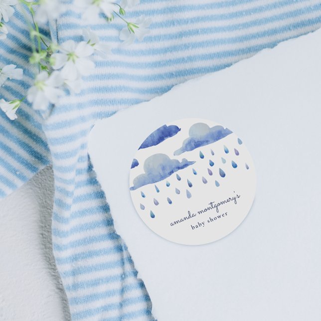 Wasserfarben Wolken Babydusche Runder Aufkleber (Round Sticker Mock-up)
