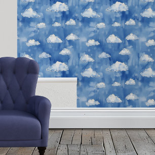 Wasserfarben Wolken Blaues Kinderzimmer Tapete