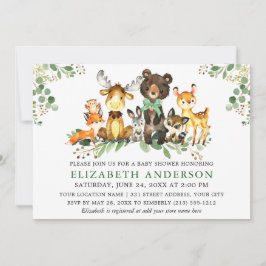 Wasserfarben-Woodland-Tiere Bow Baby-Dusche Einladung