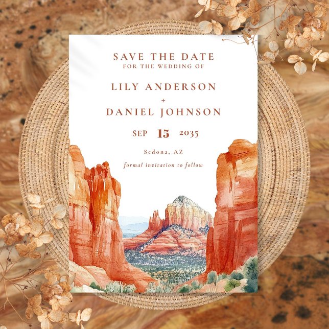 Wasserfarben-Wüstenberg-Hochzeitsdestination Save The Date (Desert Mountain Watercolor Destination Wedding Save The Date)