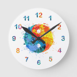 Wasserfarben Yin und Yang Wall-Uhr Runde Wanduhr