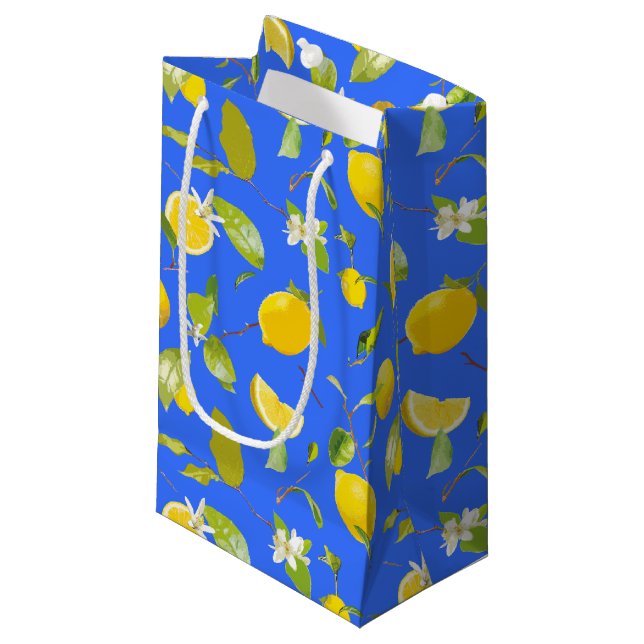 Wasserfarben-Zitrone und Blätter 13 Kleine Geschenktüte (Vorderseite Schrägansicht)