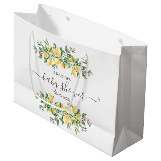 Wasserfarben Zitronen Botanische Blume Kinderdusch Große Geschenktüte (Vorderseite Schrägansicht)