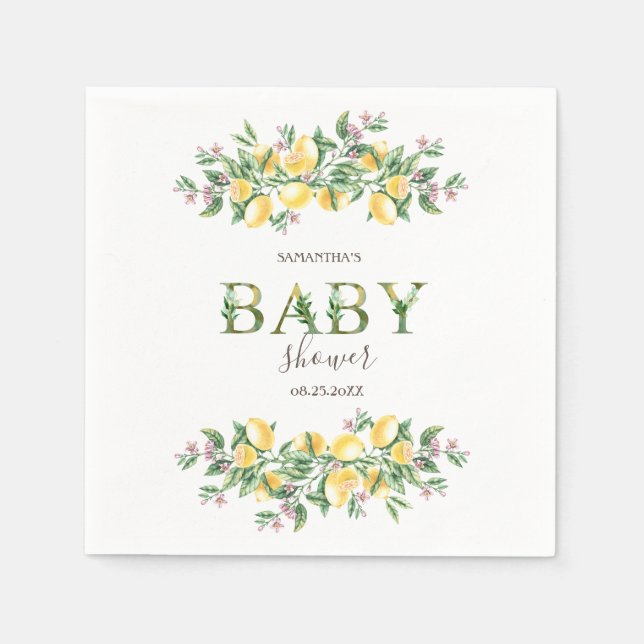 Wasserfarben Zitronen Botanische Blume Kinderdusch Serviette (Vorderseite)