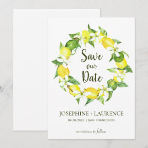 Wasserfarben-Zitronen-Grüntöne Wreath Save the Dat Save The Date