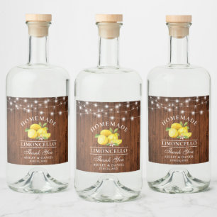 Wasserfarben Zitronen Holzbalken Limoncello Alkoholflaschenetikett